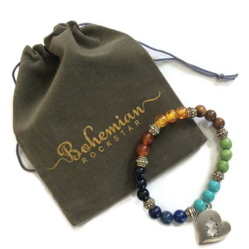 Bohemian Rockstar Beaded Autism Awareness Bracelet